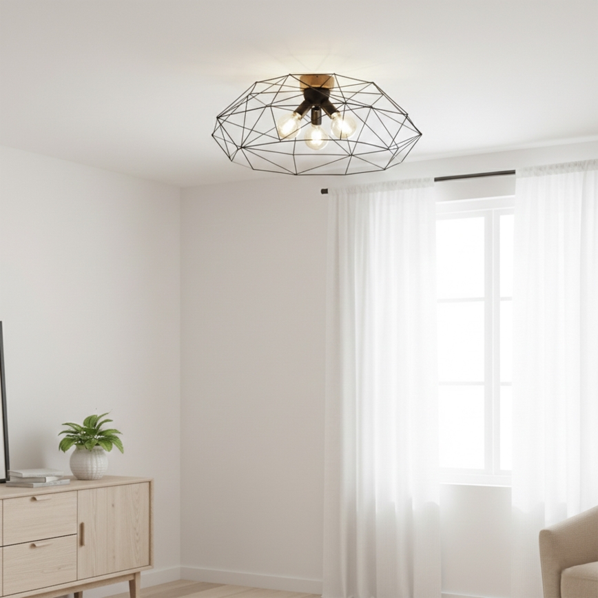 Brilagi - Laelamp WOODY BASKET 3xE27/60W/230V, läbimõõt 80 cm, tamm