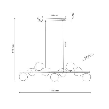 Brilagi - Laelühter kaabliga VULCANO 9xG9/8W/230V must/suitsutatud must