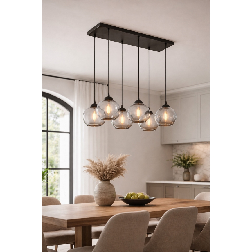 Brilagi - Laelühter kaablil 6xE27/60W/230V must/suitsuhall