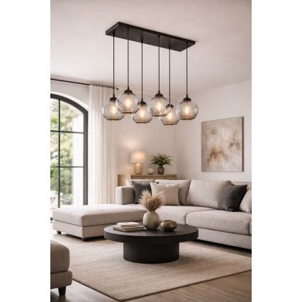 Brilagi - Laelühter kaablil DIOR 6xE27/60W/230V must/suitsuhall