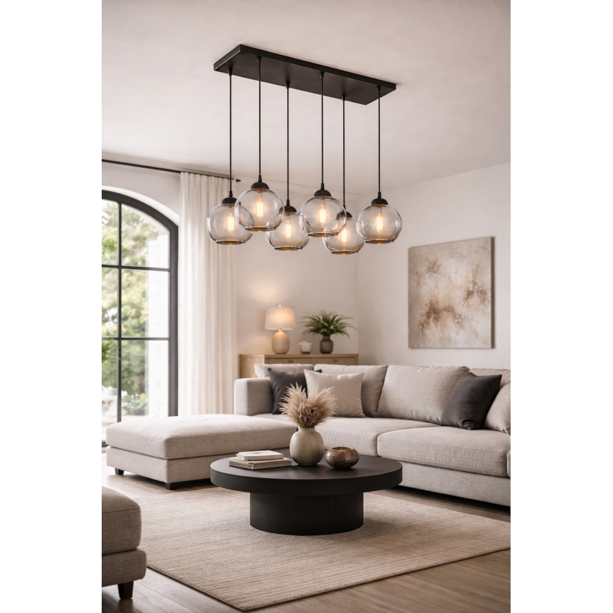 Brilagi - Laelühter kaablil DIOR 6xE27/60W/230V must/suitsuhall