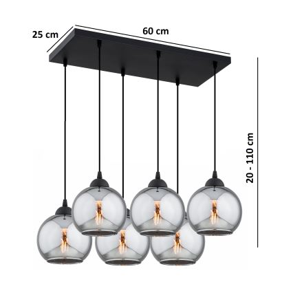 Brilagi - Laelühter kaablil DIOR 6xE27/60W/230V must/suitsuhall
