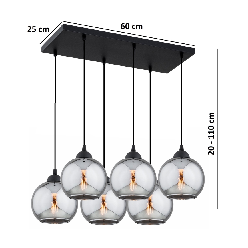 Brilagi - Laelühter kaablil DIOR 6xE27/60W/230V must/suitsuhall