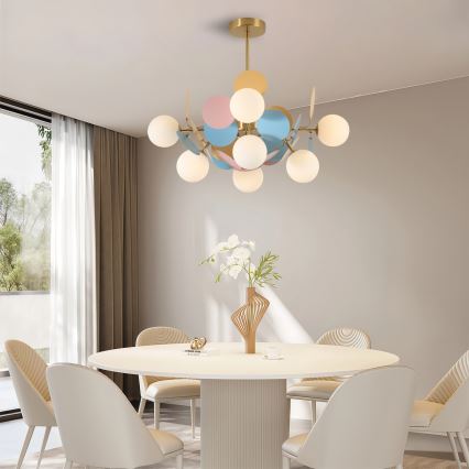 Brilagi - Laelühter varrega BALMO 8xG9/9W/230V läbimõõt 60 cm kuldne/sinine/roosa