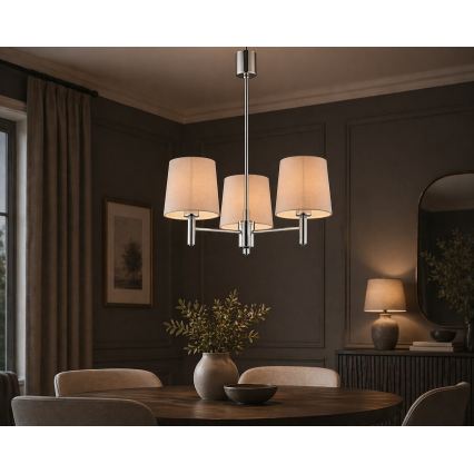 Brilagi - laelühter varrega MONTE 3xE27/15W/230V beež/läikiv kroom