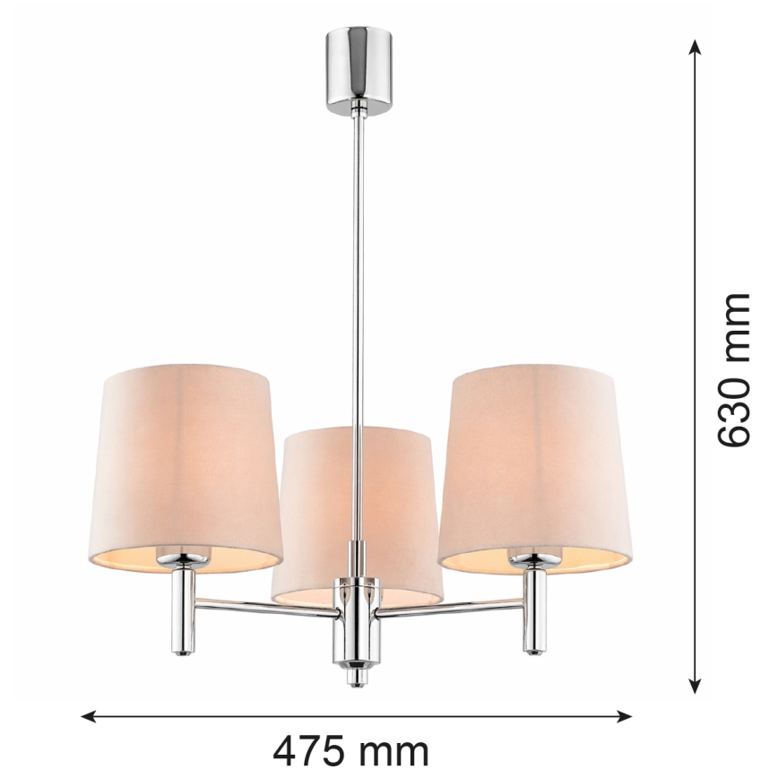 Brilagi - laelühter varrega MONTE 3xE27/15W/230V beež/läikiv kroom