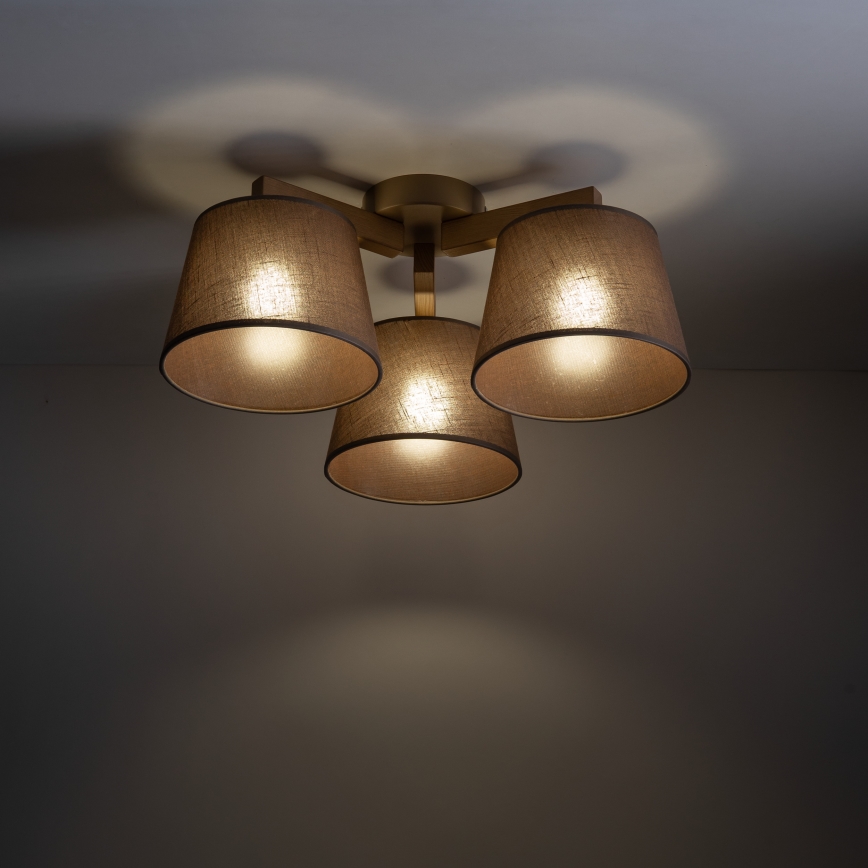 Brilagi - Lakke kinnitatav lühter LATTE SABIA 3xE27/15W/230V männipuit/pruun