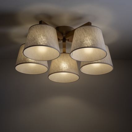 Brilagi - Lakke kinnitatav lühter LATTE SABIA 5xE27/60W/230V männipuit/kreem