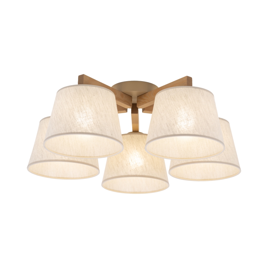 Brilagi - Lakke kinnitatav lühter LATTE SABIA 5xE27/60W/230V männipuit/kreem