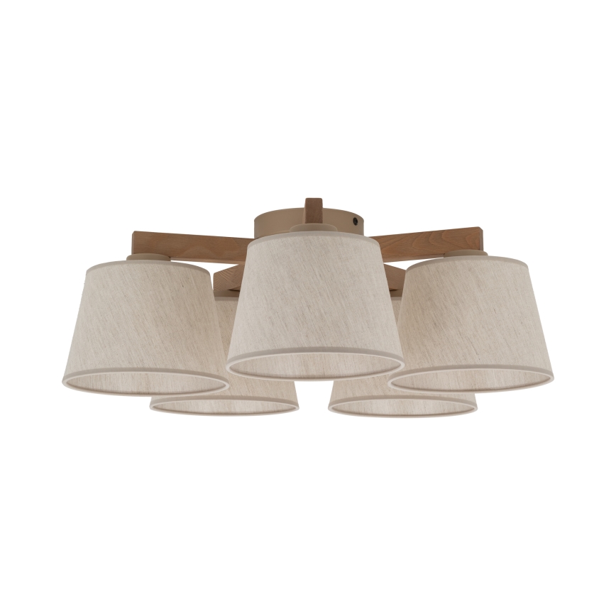 Brilagi - Lakke kinnitatav lühter LATTE SABIA 5xE27/60W/230V männipuit/kreem