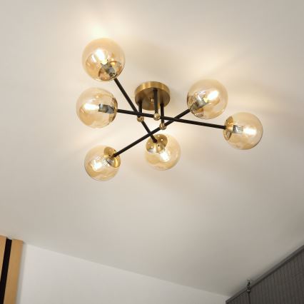 Brilagi - Lakke kinnitatav lühter MALIVA 6xE14/15W/230V kuldne