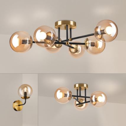 Brilagi - Lakke kinnitatav lühter MALIVA 6xE14/15W/230V kuldne
