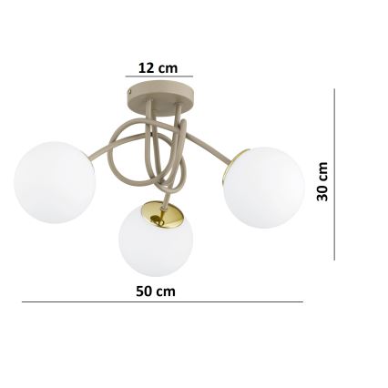 Brilagi - lakke kinnitatav lühter MILO ECRU 3xE27/60W/230V beež/kuldne