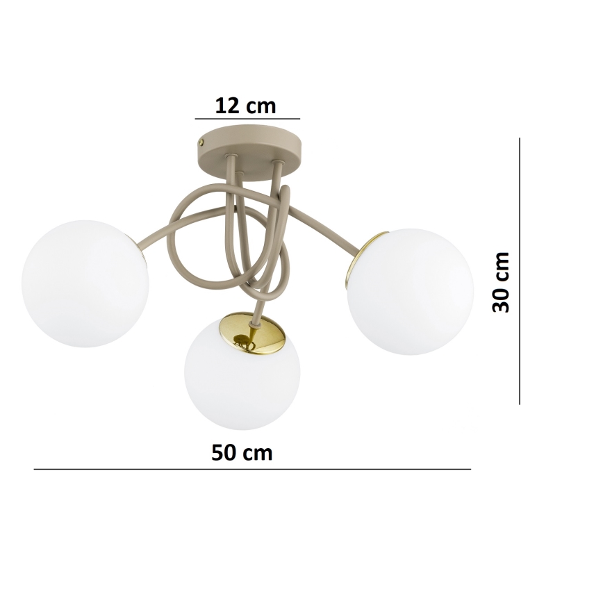 Brilagi - lakke kinnitatav lühter MILO ECRU 3xE27/60W/230V beež/kuldne