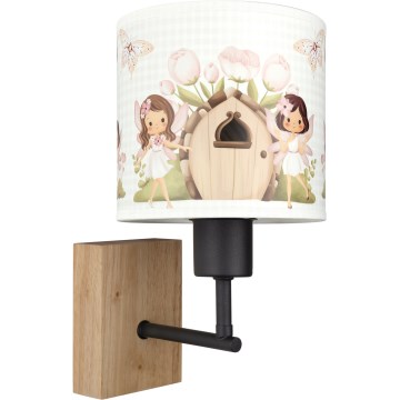 BRILAGI - Laste seinavalgusti BOBO WOOD 1xE27/25W/230V tamm/must/valge/roosa/haldjad