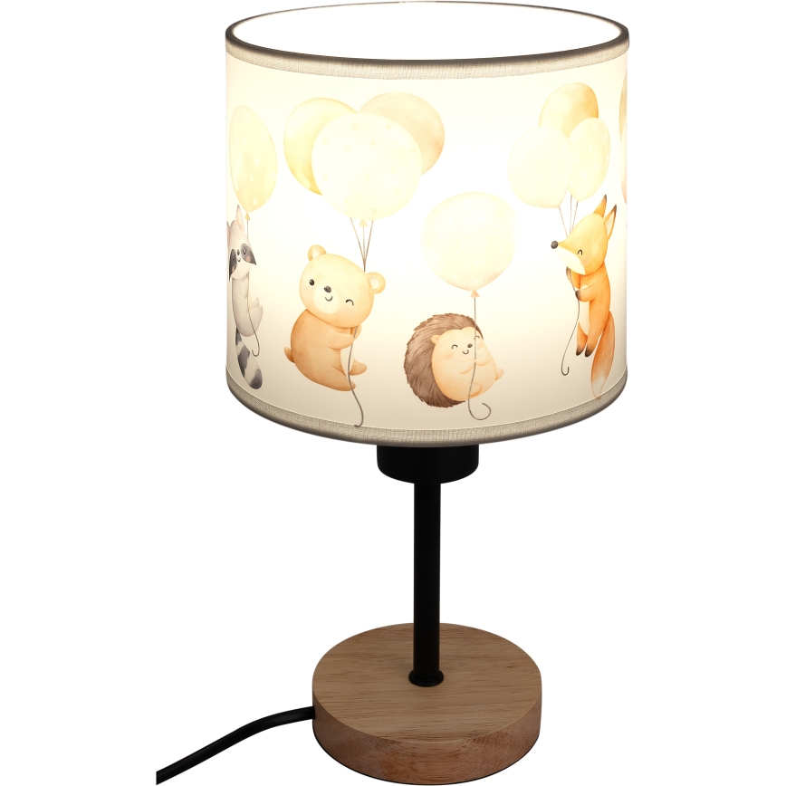 Brilagi - Laste laualamp BOBO WOOD 1xE27/25W/230V tamm/must/valge/loomakestega