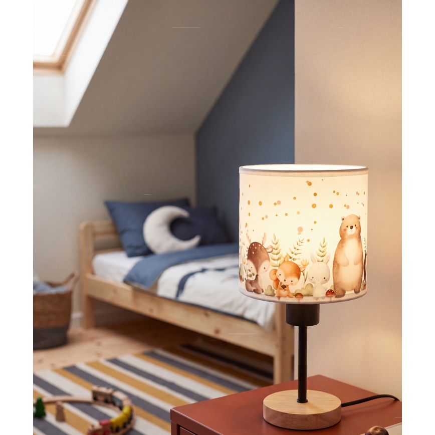 BRILAGI - Laste lauavalgusti BOBO WOOD 1xE27/25W/230V tamm/must/valge/loomamotiividega