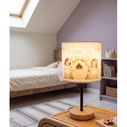 BRILAGI - Laste laualamp BOBO WOOD 1xE27/25W/230V tamm/must/valge/roosa/haldjad