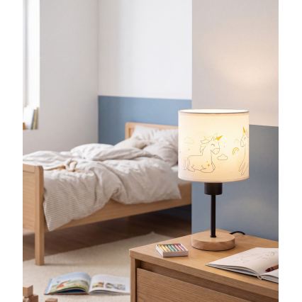 BRILAGI - Laste lauavalgusti BOBO WOOD 1xE27/25W/230V tamm/must/valge/ükssarvikud