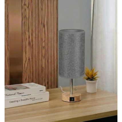 Brilagi - Laualamp TABLON USB-pordiga 1xE27/25W/230V tamm/beež/hall