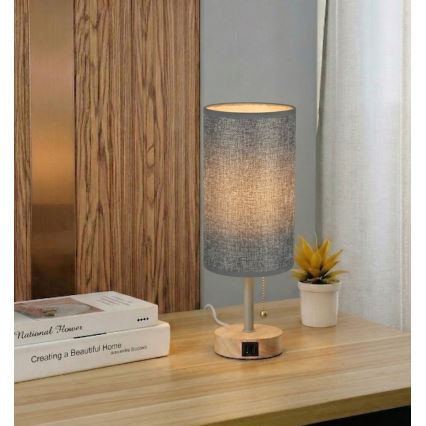 Brilagi - Laualamp TABLON USB-pordiga 1xE27/25W/230V tamm/beež/hall