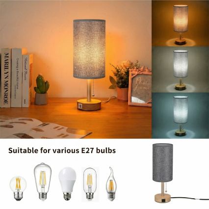 Brilagi - Laualamp TABLON USB-pordiga 1xE27/25W/230V tamm/beež/hall