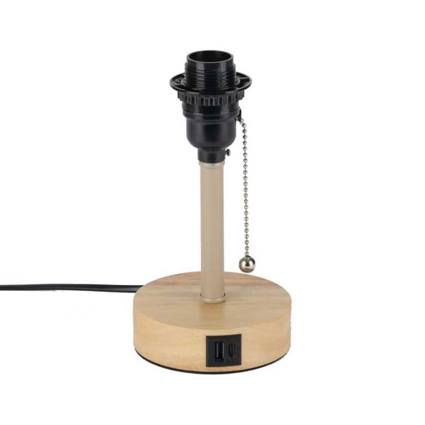 Brilagi - Laualamp TABLON USB-pordiga 1xE27/25W/230V tamm/beež/hall