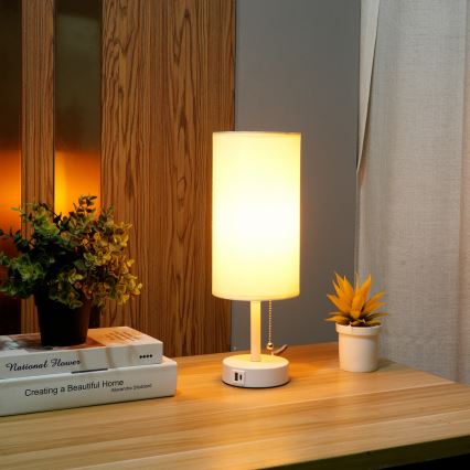 Brilagi - Laualamp TABLON USB-pordiga 1xE27/25W/230V valge/kreemjas