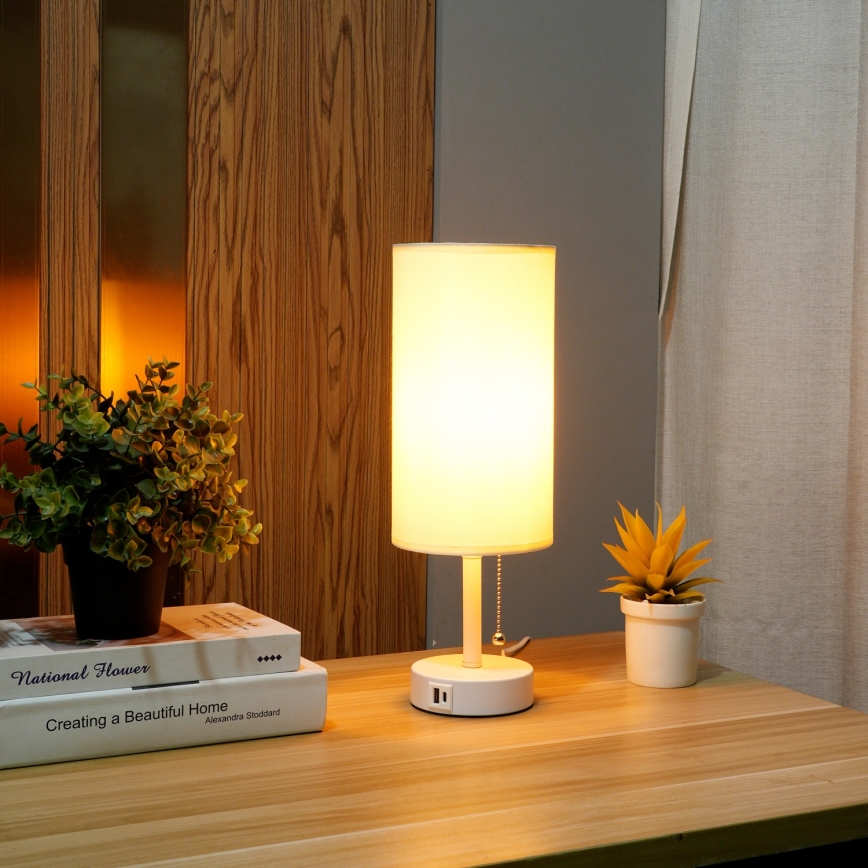 Brilagi - Laualamp TABLON USB-pordiga 1xE27/25W/230V valge/kreemjas