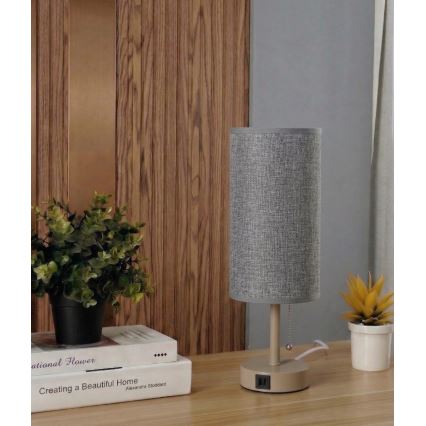 Brilagi - Laualamp USB-pordiga TABLON 1xE27/25W/230V beež/hall