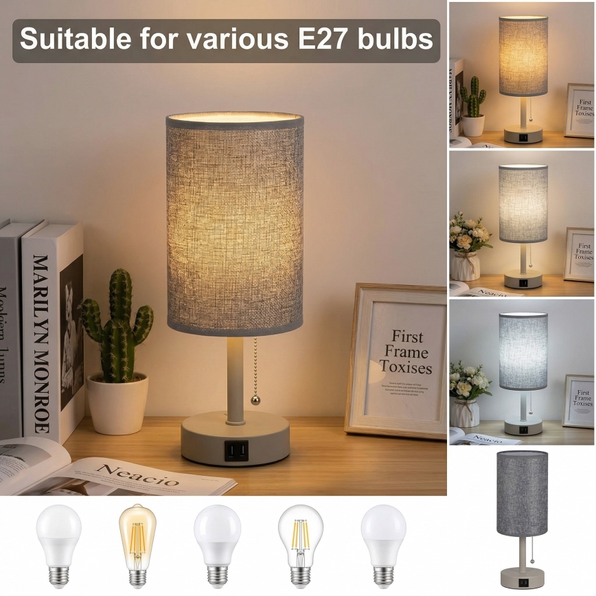 Brilagi - Laualamp USB-pordiga TABLON 1xE27/25W/230V beež/hall