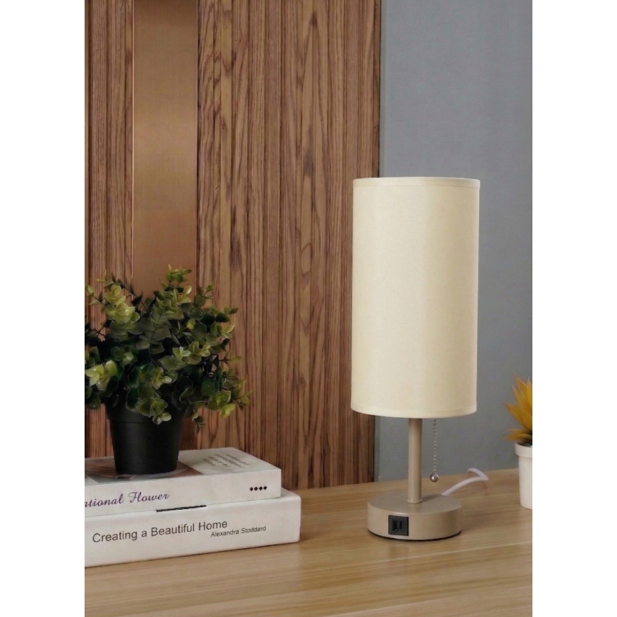 Brilagi - Laualamp USB-pordiga TABLON 1xE27/25W/230V beež/kreem