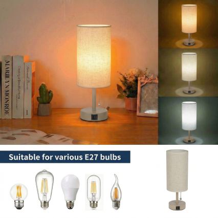 Brilagi - Laualamp USB-pordiga TABLON 1xE27/25W/230V beež/kreem