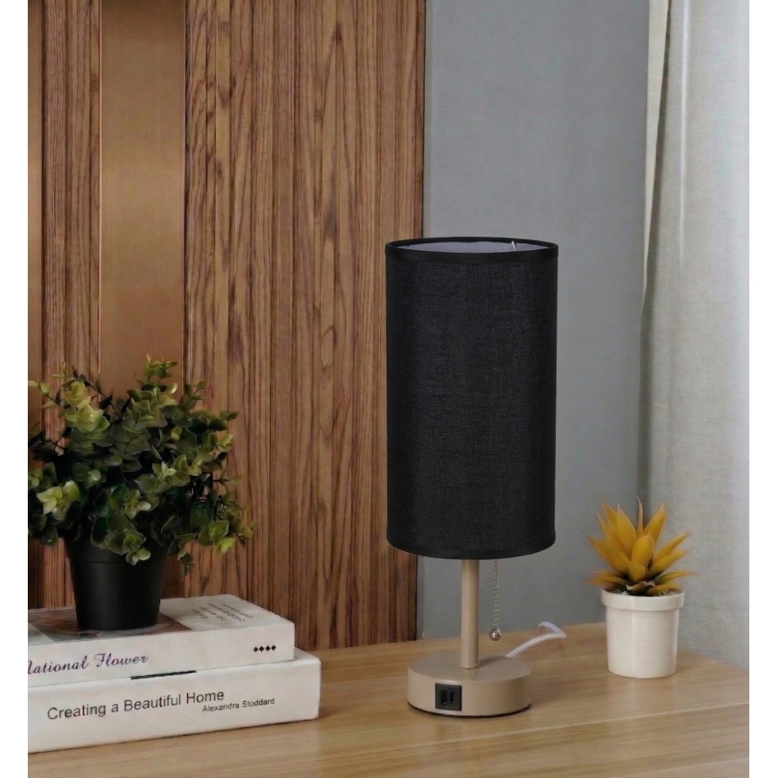 Brilagi - Laualamp USB-pordiga TABLON 1xE27/25W/230V beež/must