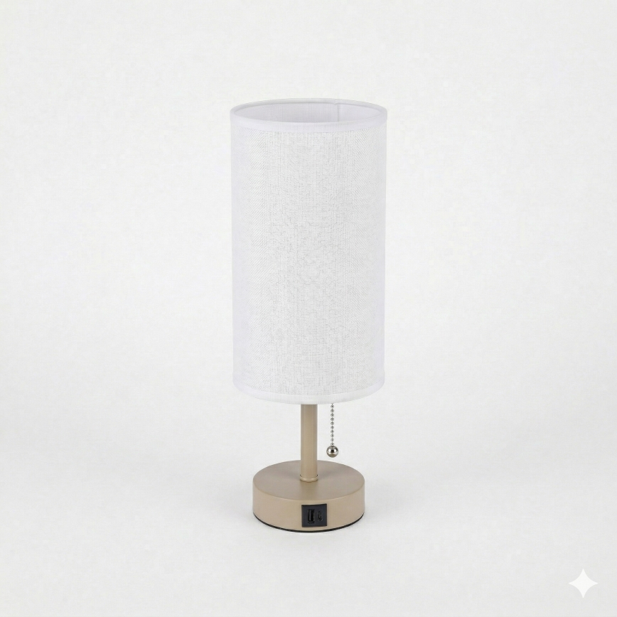 Brilagi - laualamp USB-pordiga TABLON 1xE27/25W/230V beež/valge