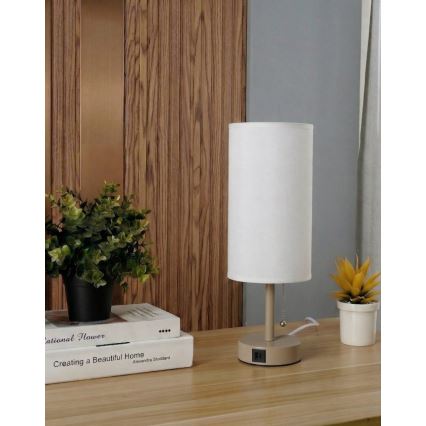 Brilagi - laualamp USB-pordiga TABLON 1xE27/25W/230V beež/valge