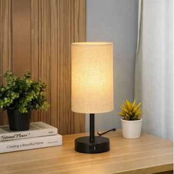 Brilagi - Laualamp USB-pordiga TABLON 1xE27/25W/230V must/beež