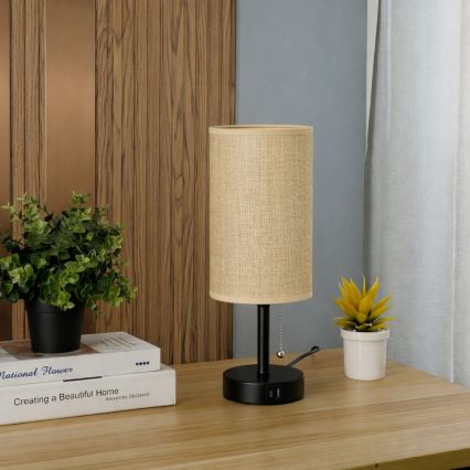 Brilagi - Laualamp USB-pordiga TABLON 1xE27/25W/230V must/beež