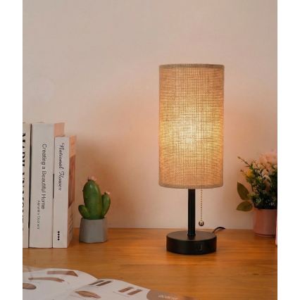 Brilagi - Laualamp USB-pordiga TABLON 1xE27/25W/230V must/beež