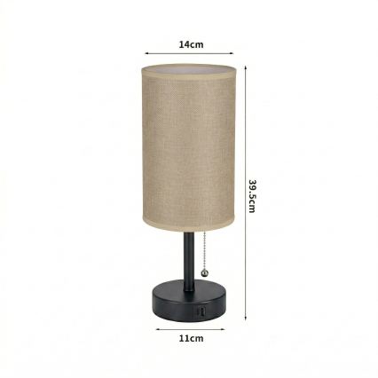 Brilagi - Laualamp USB-pordiga TABLON 1xE27/25W/230V must/beež