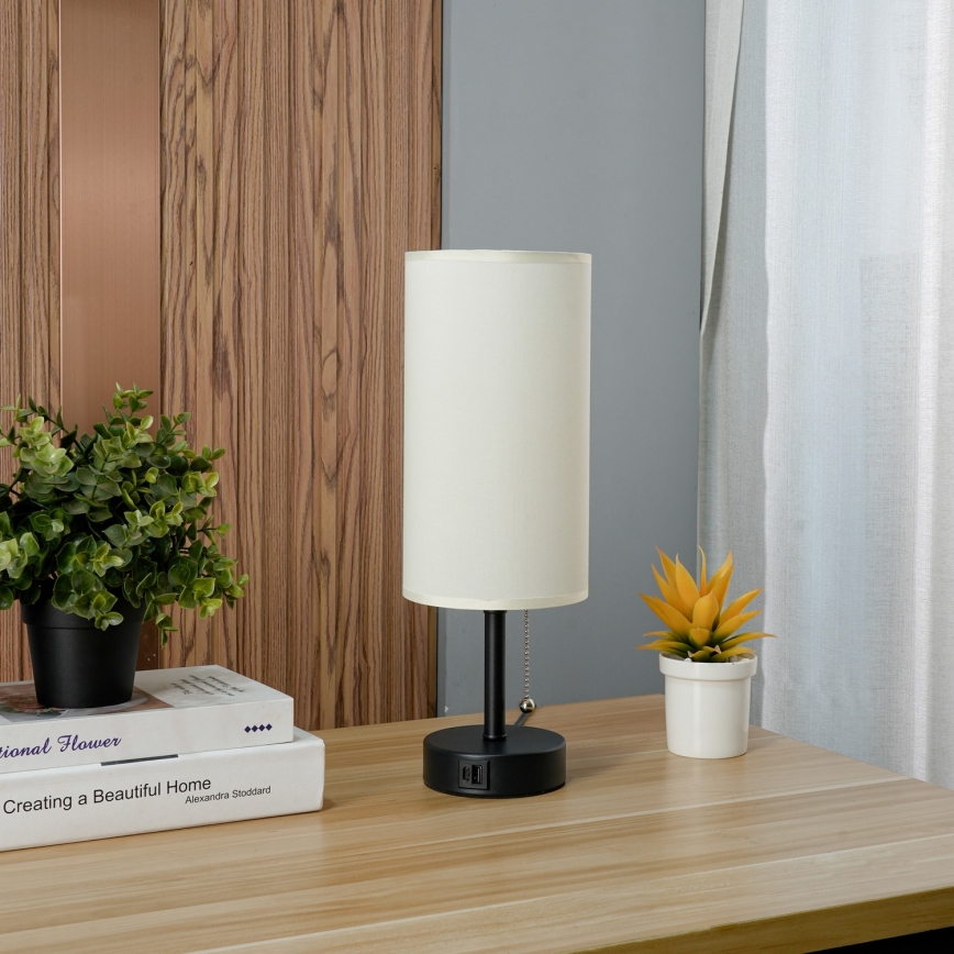Brilagi - Laualamp USB-pordiga TABLON 1xE27/25W/230V must/kreem
