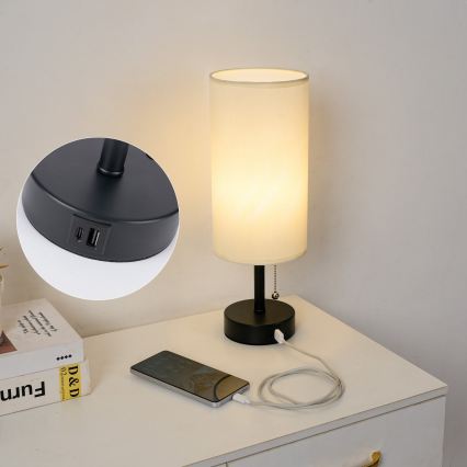 Brilagi - Laualamp USB-pordiga TABLON 1xE27/25W/230V must/kreem