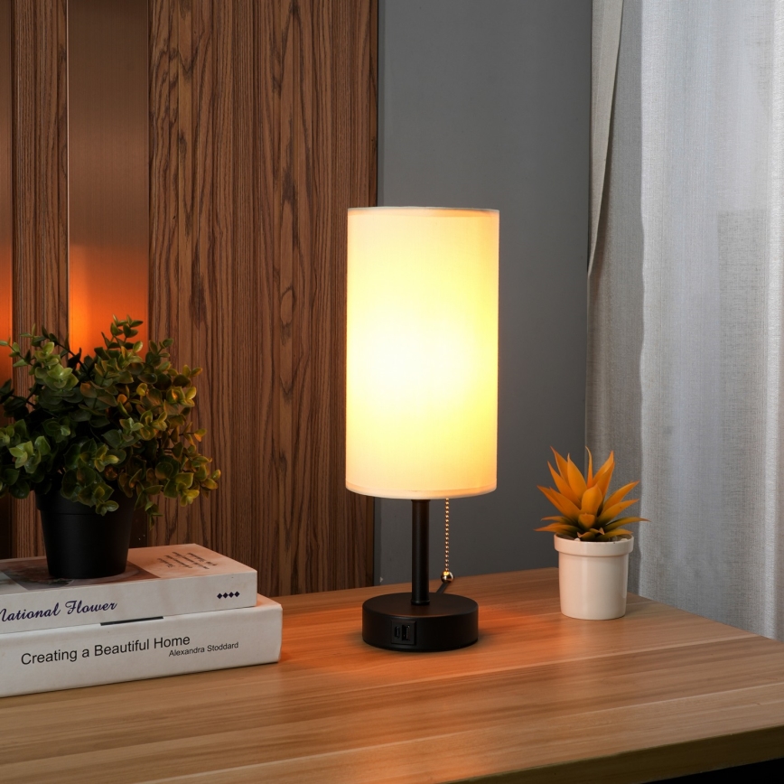 Brilagi - Laualamp USB-pordiga TABLON 1xE27/25W/230V must/kreem