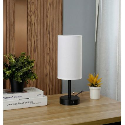 Brilagi - Laualamp USB-pordiga TABLON 1xE27/25W/230V must/valge