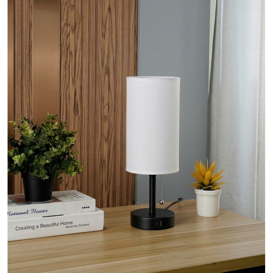 Brilagi - Laualamp USB-pordiga TABLON 1xE27/25W/230V must/valge