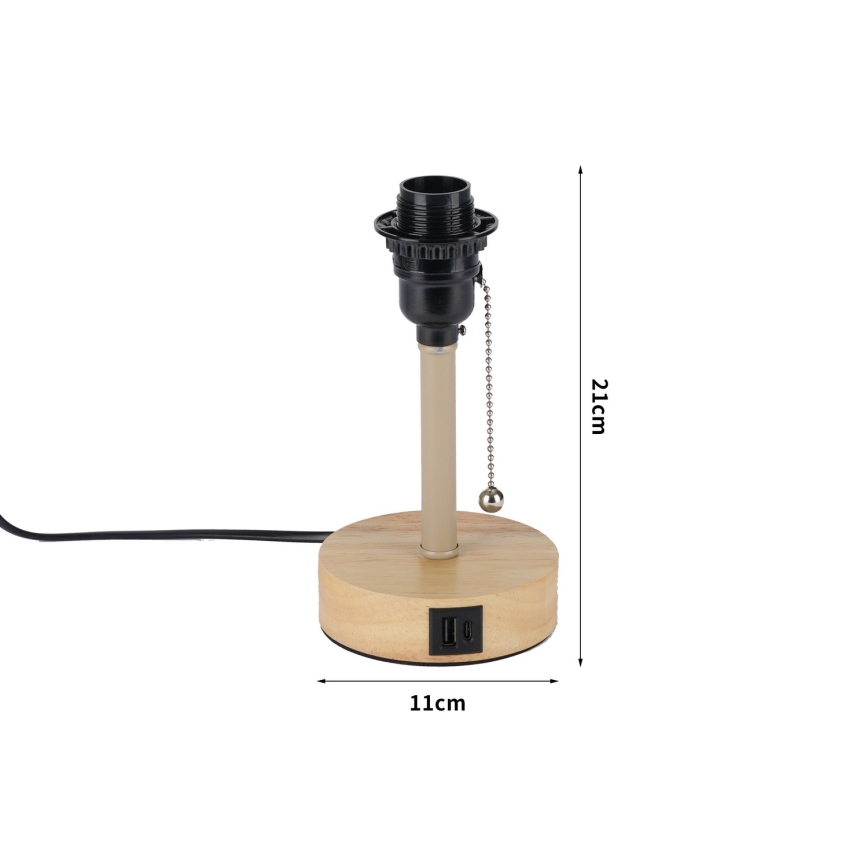 Brilagi - Laualamp USB-pordiga TABLON 1xE27/25W/230V tamm/beež