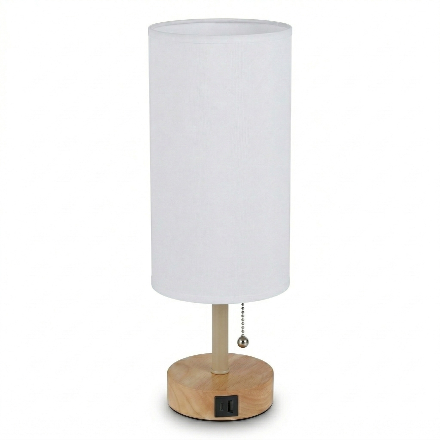 Brilagi - Laualamp USB-pordiga TABLON 1xE27/25W/230V tamm/beež/valge