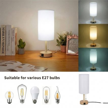 Brilagi - Laualamp USB-pordiga TABLON 1xE27/25W/230V tamm/beež/valge