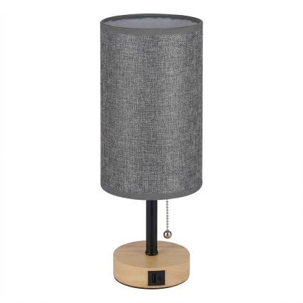 Brilagi - Laualamp USB-pordiga TABLON 1xE27/25W/230V tamm/must/hall