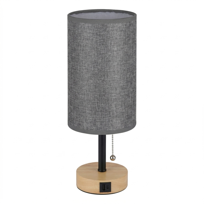 Brilagi - Laualamp USB-pordiga TABLON 1xE27/25W/230V tamm/must/hall